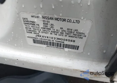 2003 Infiniti M45 Sport z USA, uszkodzony, nr VIN JNKAY41E23M006568